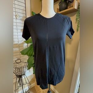 Athleta Black Short Sleeve Knit Tee with Open-Stitch Detail